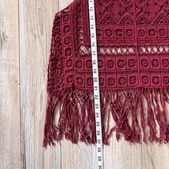 Active Crochet Fringe Burgundy Tank Top Womens Small Boho Festival Retro 70s - Picture 13 of 13